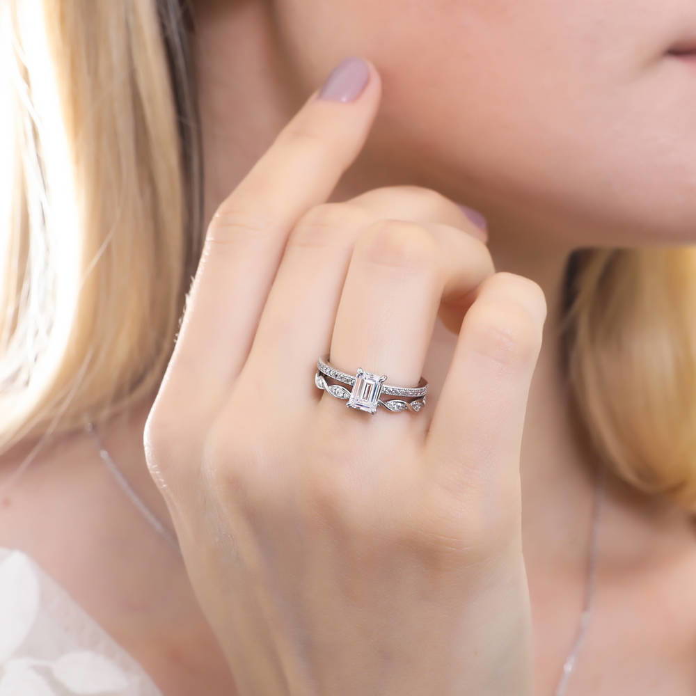 Model wearing Woven Pave CZ Eternity Ring in Sterling Silver, 11 of 20