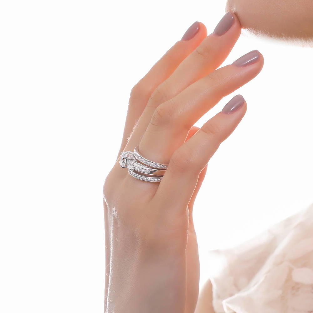 Model wearing Channel CZ Eternity Ring in Sterling Silver, 17 of 18