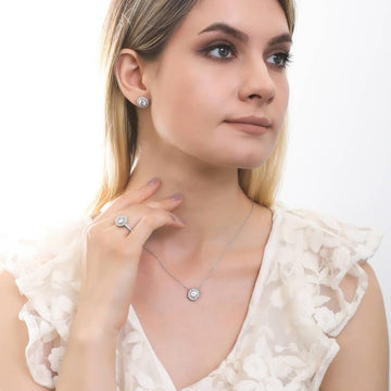 Halo Vintage Style Octagon Sun CZ Set in Sterling Silver