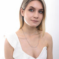 Model wearing Station CZ Station Necklace in Sterling Silver, Rhodium Plated / 36 inch
