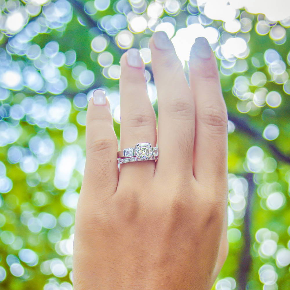 Image Contain: Model Wearing 3-Stone Ring, Art Deco Half Eternity Ring