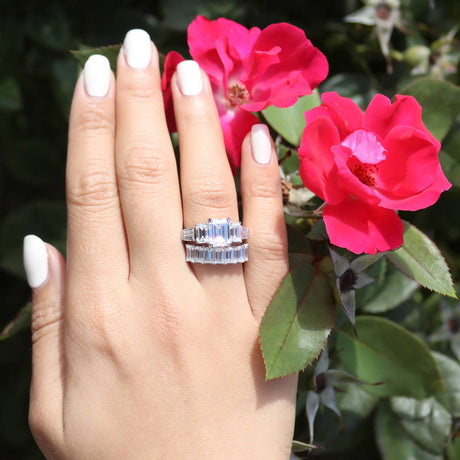 Image Contain: Model Wearing 3-Stone Ring, Half Eternity Ring