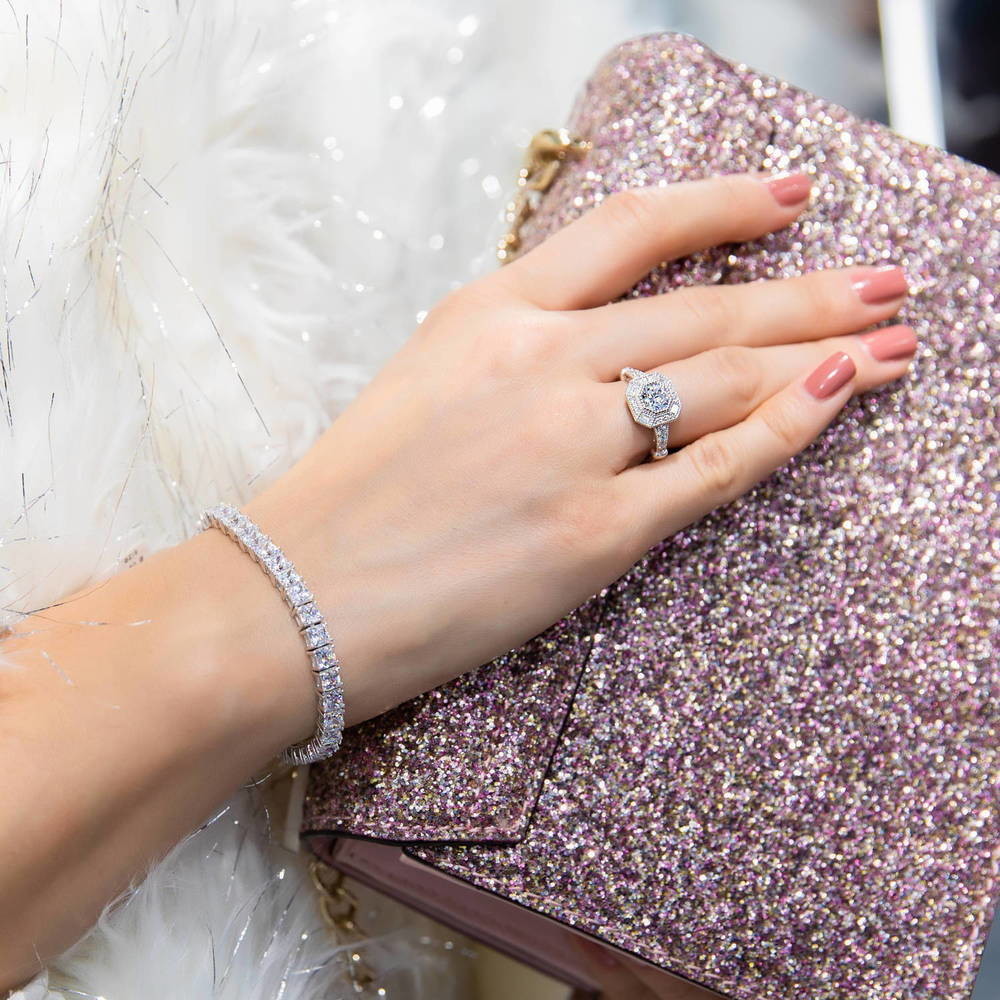 Model wearing Princess CZ Tennis Bracelet in Sterling Silver, 7 of 8