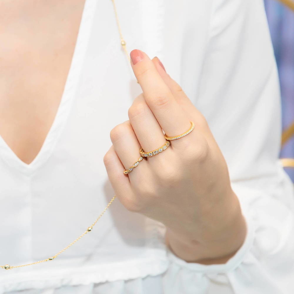 Image Contain: Model Wearing Art Deco Eternity Ring, Eternity Ring, Woven Eternity Ring