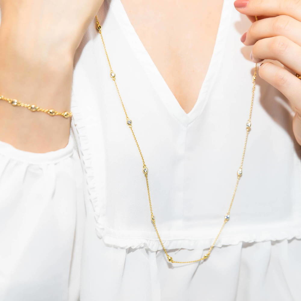 Image Contain: Model Wearing CZ by the Yard Station Necklace