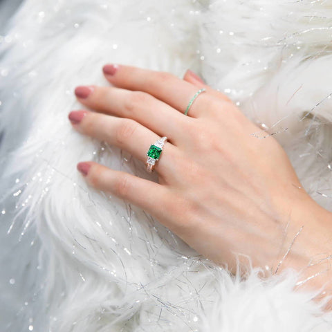 Image Contain: Model Wearing 3-Stone Ring, Eternity Ring