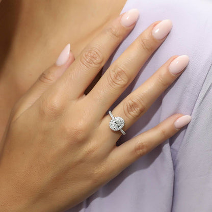 Halo Oval Cut CZ Ring in Sterling Silver