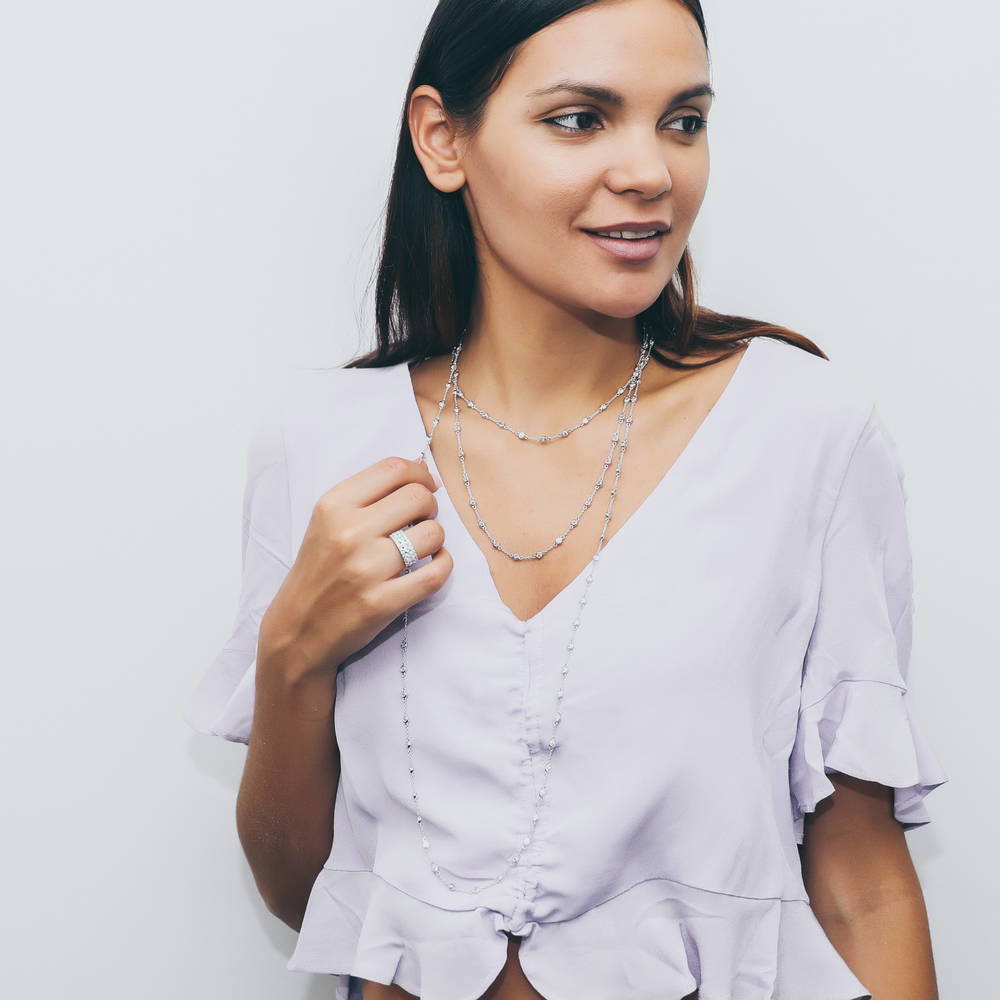 Model wearing CZ by Yard Station Necklace in Sterling Silver, 6 of 8