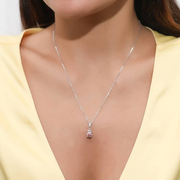 Solitaire 1ct Morganite Color Round CZ Necklace in Sterling Silver
