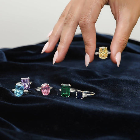 Image Contain: Model Wearing 3-Stone Ring, Solitaire with Side Stones Ring