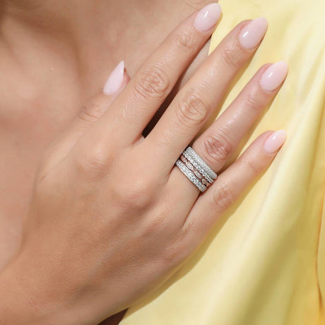 Model Wearing Eternity Ring, Half Eternity Ring, Woven Eternity Ring