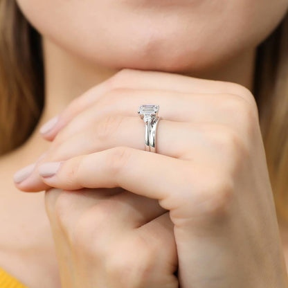 3-Stone 1ct Emerald Cut CZ Ring Set in Sterling Silver