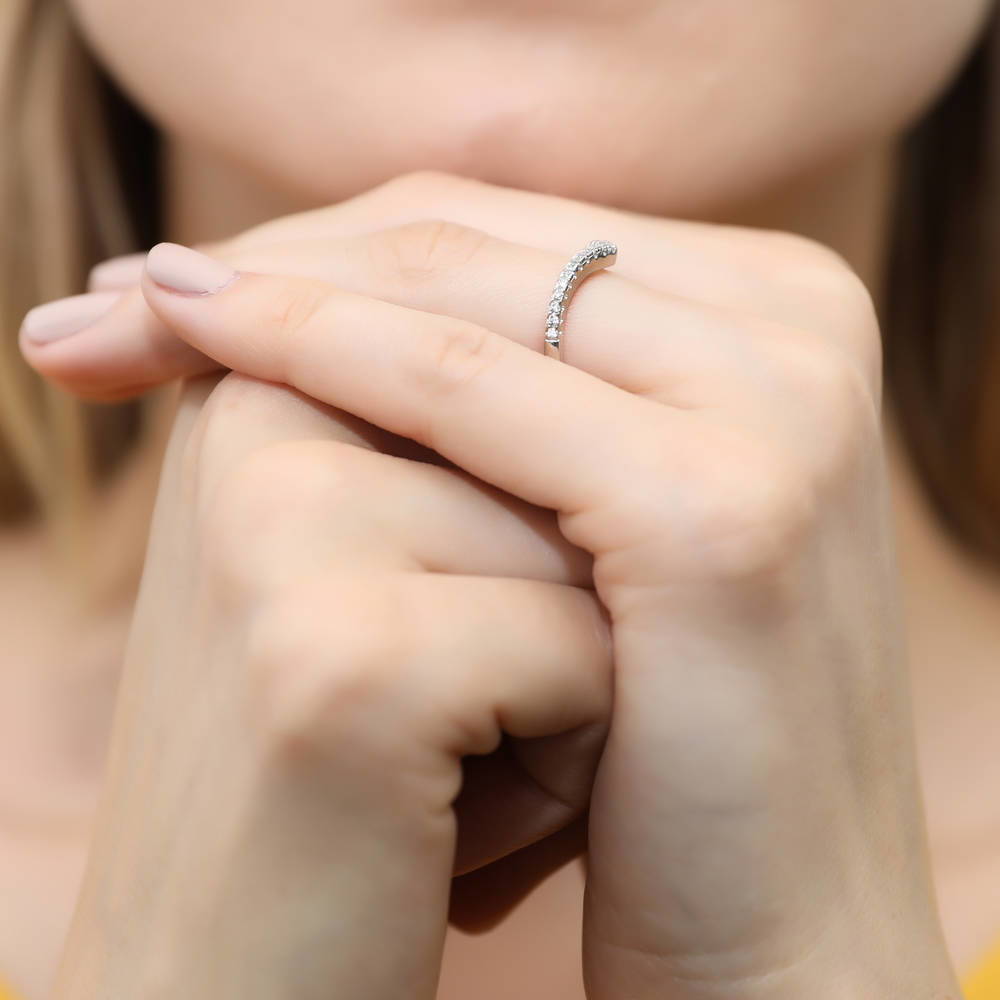 Model wearing Wishbone CZ Eternity Ring in Sterling Silver, 6 of 9