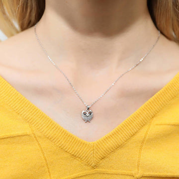 Owl CZ Pendant Necklace in Sterling Silver