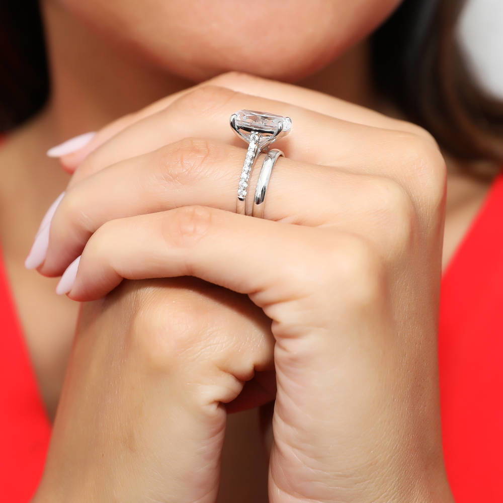 Model wearing Solitaire 5.5ct Oval CZ Ring Set in Sterling Silver, 6 of 14