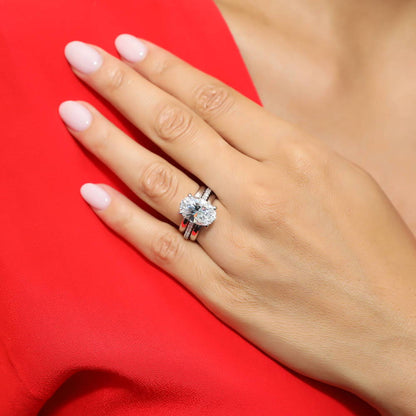 Solitaire 5.5ct Oval CZ Ring Set in Sterling Silver