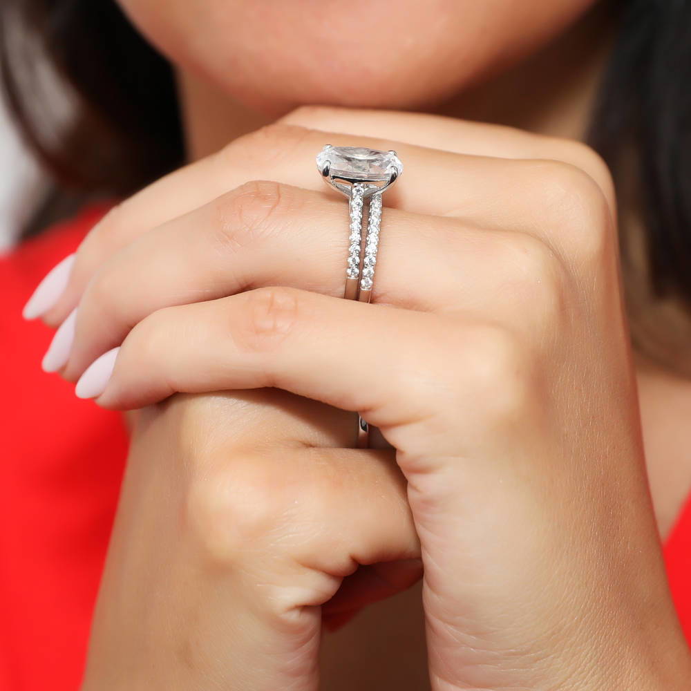 Model wearing Solitaire 5.5ct Oval CZ Ring Set in Sterling Silver, 6 of 15