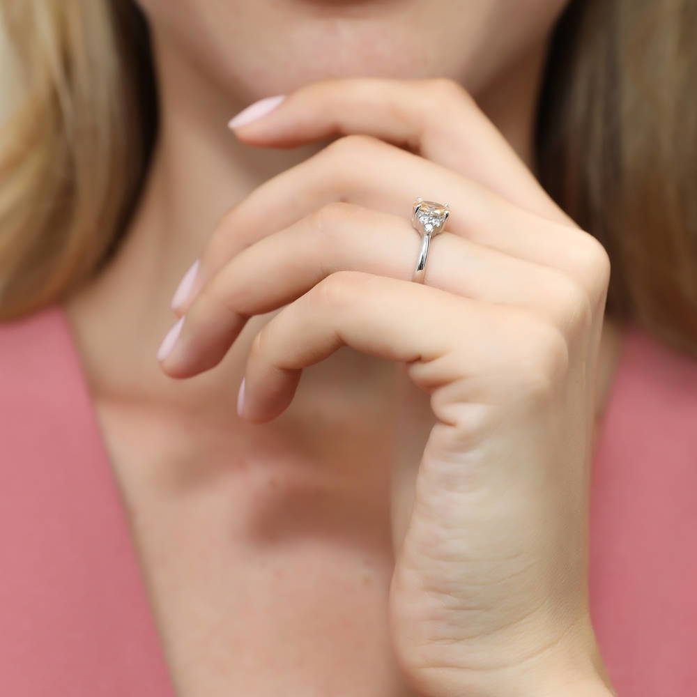 Model wearing Solitaire 1.2ct Yellow Oval CZ Ring in Sterling Silver, 6 of 8