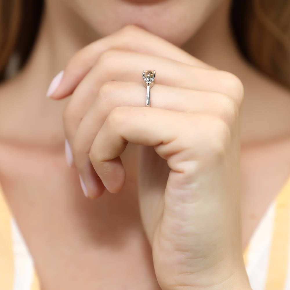 Model wearing Solitaire 0.8ct Yellow CZ Ring in Sterling Silver, 6 of 8