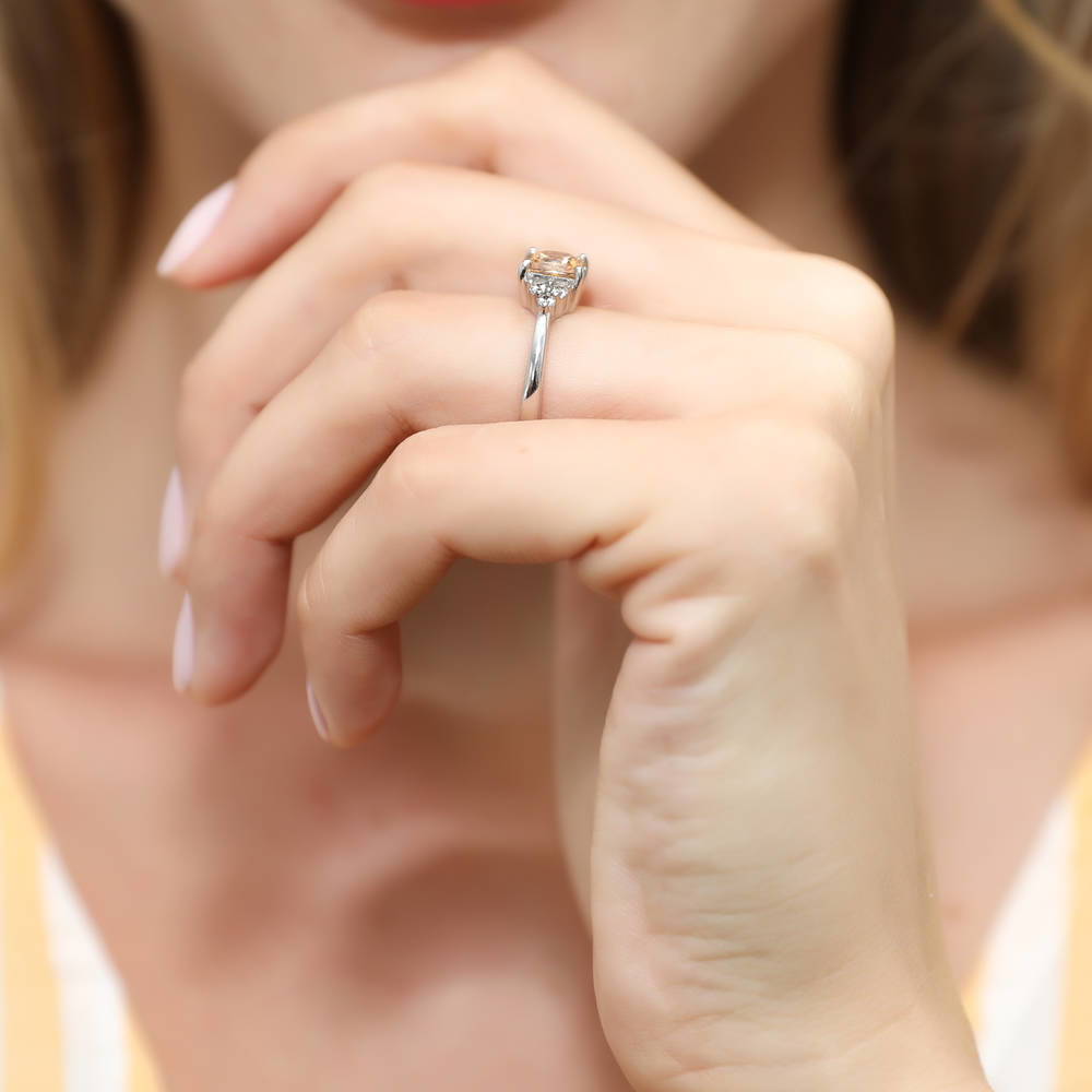 Model wearing Solitaire Yellow Princess CZ Ring in Sterling Silver 1.2ct