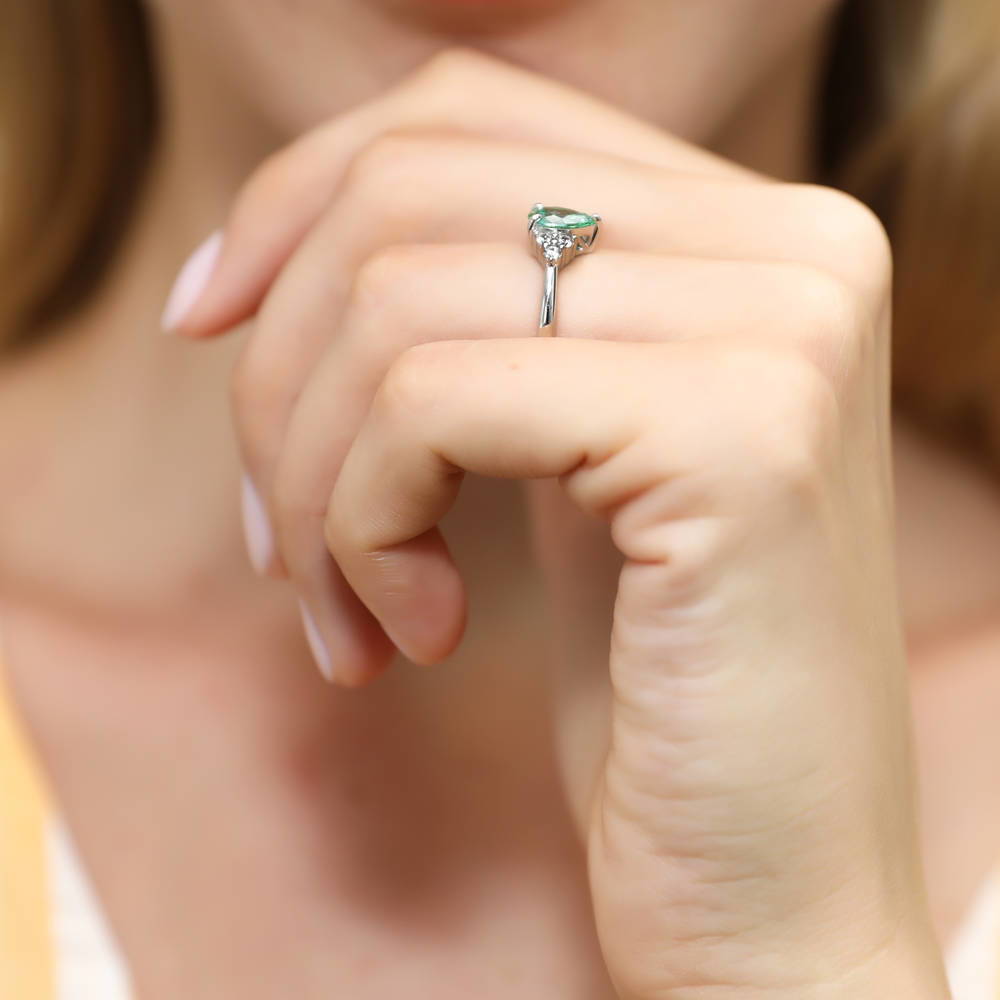 Solitaire 0.8ct Green Pear CZ Ring in Sterling Silver