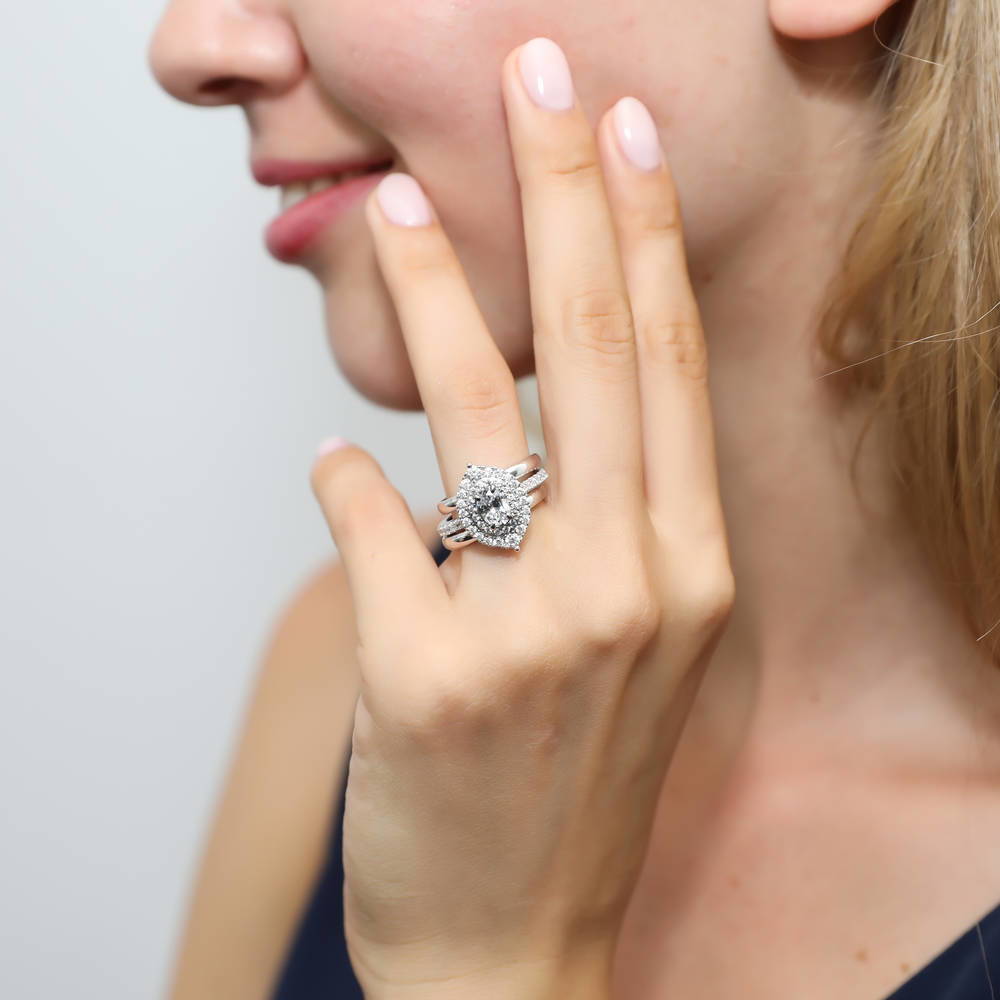 Image Contain: Model Wearing Band, Halo Ring