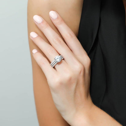Solitaire Hidden Halo 2.7ct CZ Ring Set in Sterling Silver