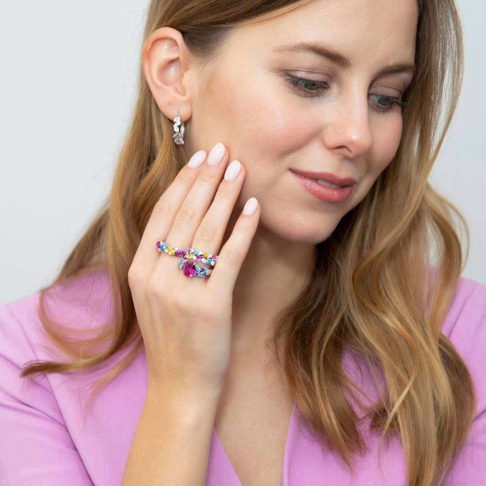 Image Contain: Model Wearing Cluster Band, Cluster Hoop Earrings, Flower Ring