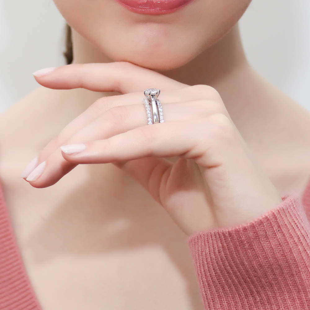 Solitaire 1ct CZ Ring Set in Sterling Silver