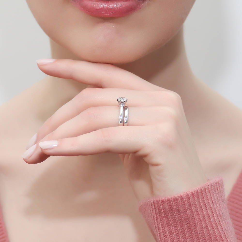 Model wearing Solitaire 0.45ct CZ Ring Set in Sterling Silver, 6 of 17