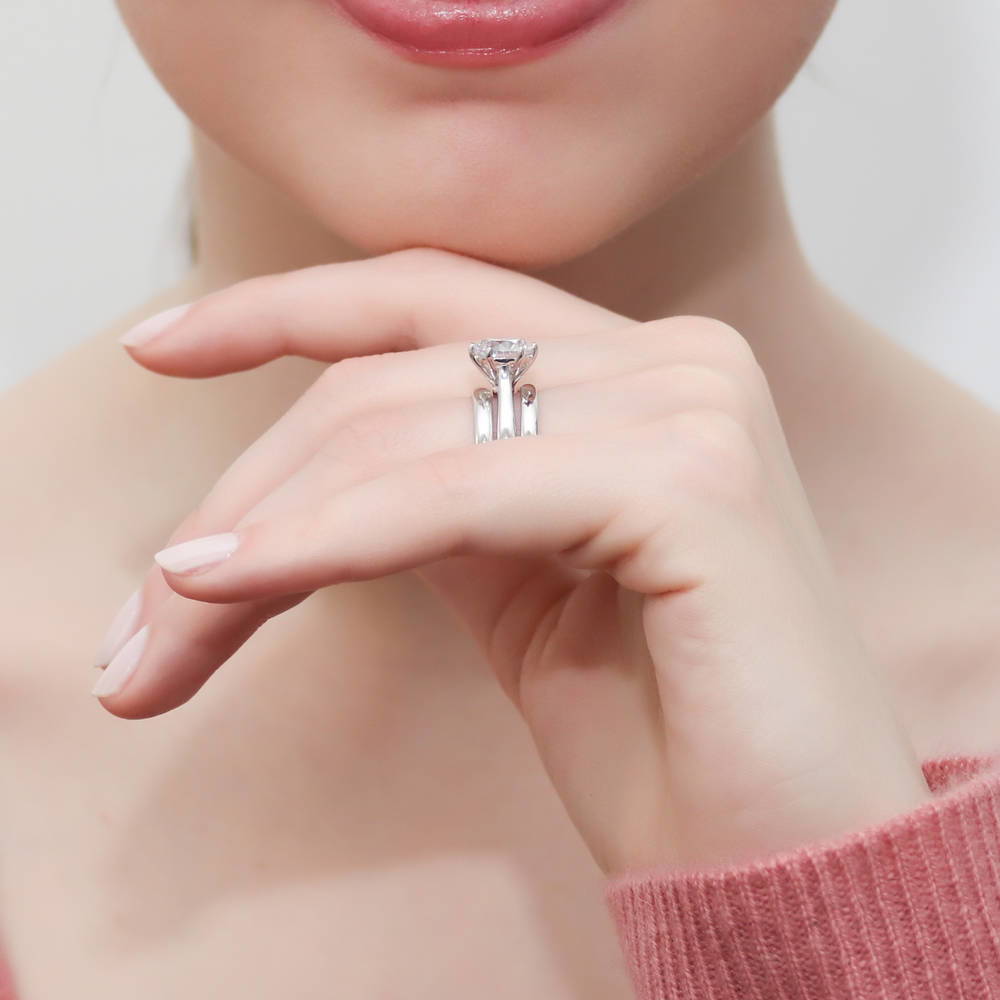 Solitaire 2ct CZ Ring Set in Sterling Silver