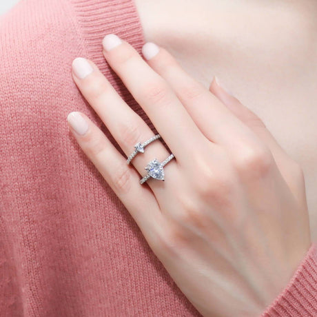 Image Contain: Model Wearing Ring, Solitaire with Side Stones Ring
