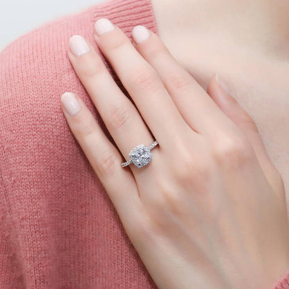 Halo Cushion Cut CZ Ring in Sterling Silver