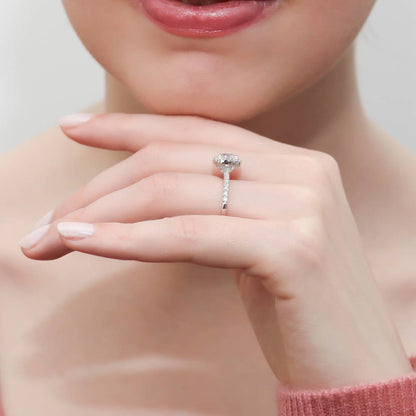 Halo Cushion Cut CZ Ring in Sterling Silver