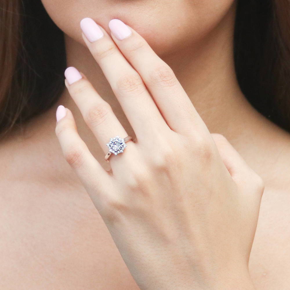 Silver Sunburst Halo CZ Wedding Engagement Promise Ring