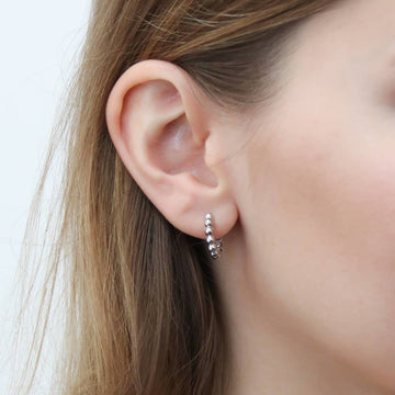 Bead Small Huggie Earrings in Sterling Silver 0.57"