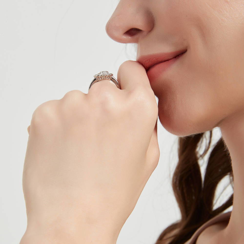 Model wearing Bubble Halo CZ Ring in Sterling Silver, 6 of 8