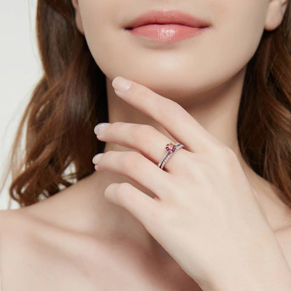 Solitaire Kaleidoscope Red Orange CZ Ring in Sterling Silver