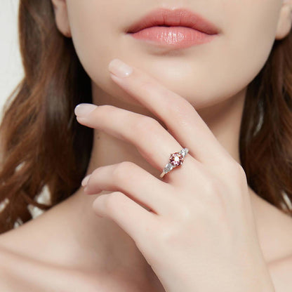 Solitaire Kaleidoscope Red Orange CZ Ring in Sterling Silver