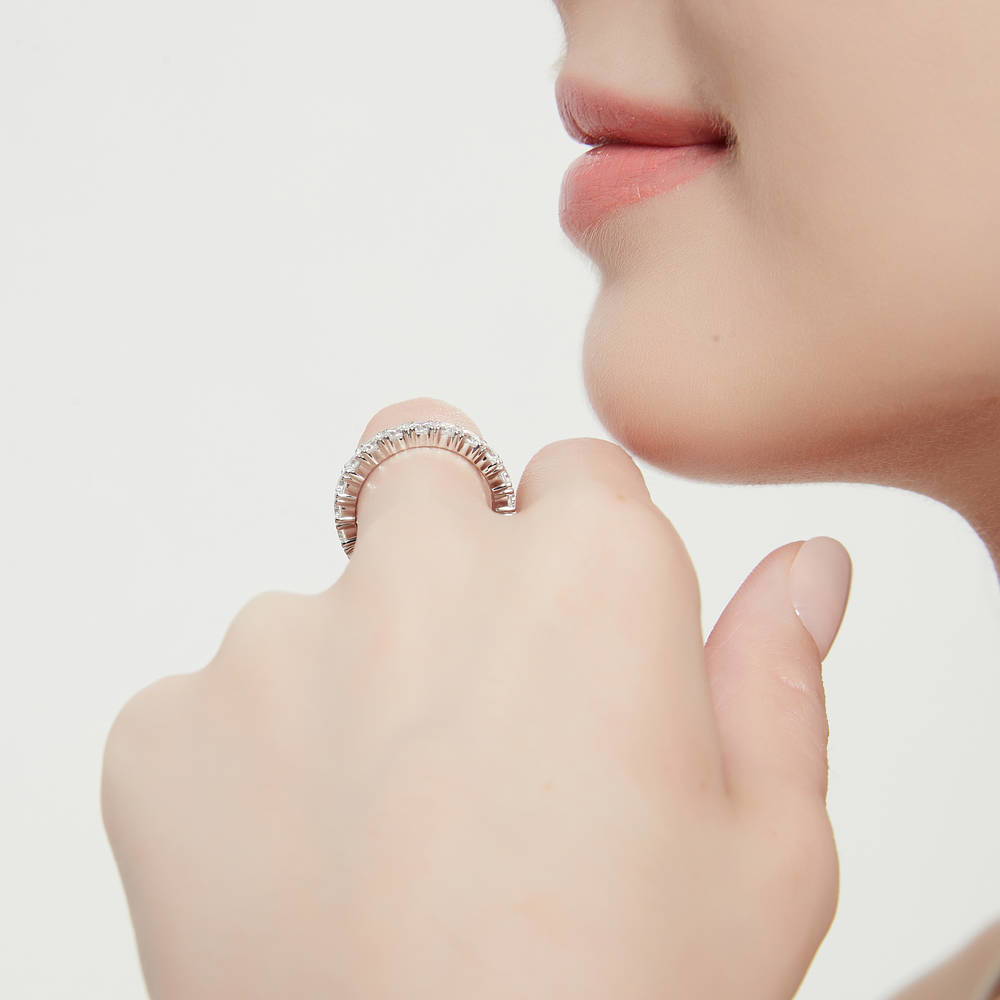 Model wearing CZ Eternity Ring in Sterling Silver, 6 of 11
