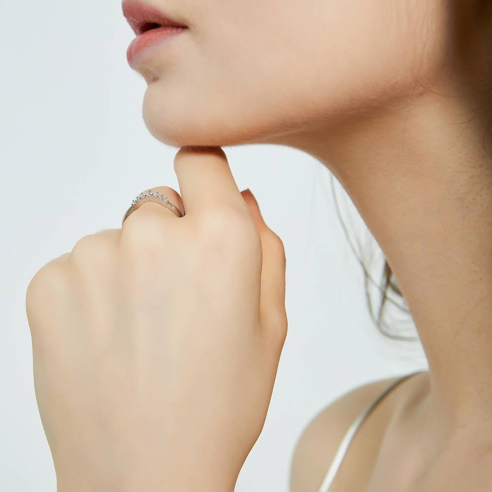 Model wearing Wishbone 7-Stone CZ Band in Sterling Silver, 6 of 9