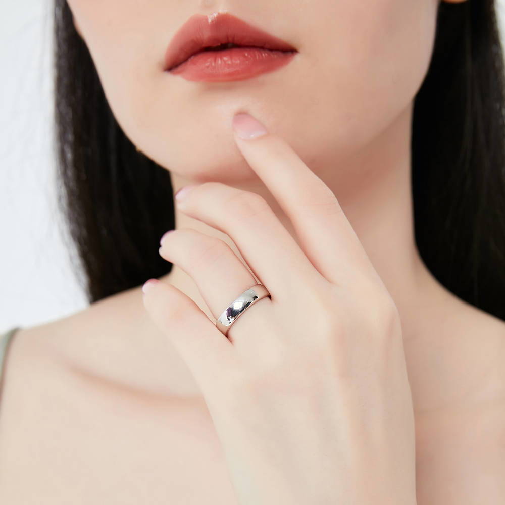 Model wearing Band in Sterling Silver, 2 of 6