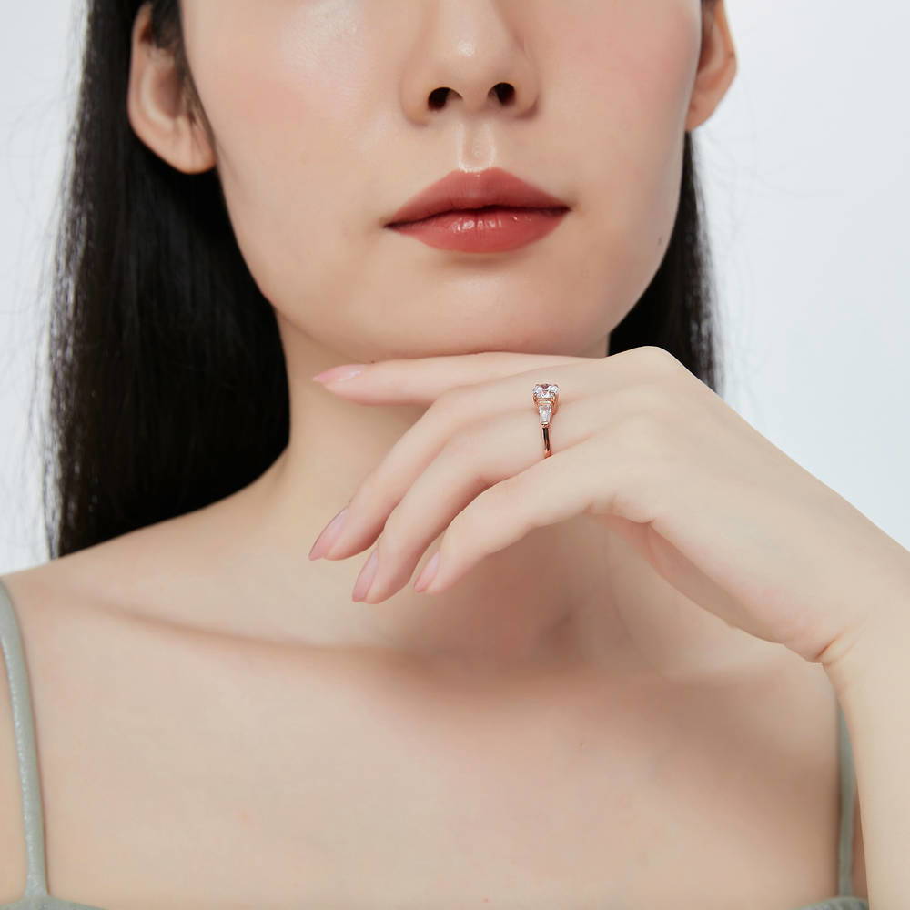 Model wearing Solitaire 1ct CZ Ring in Rose Gold Plated Sterling Silver, 6 of 8