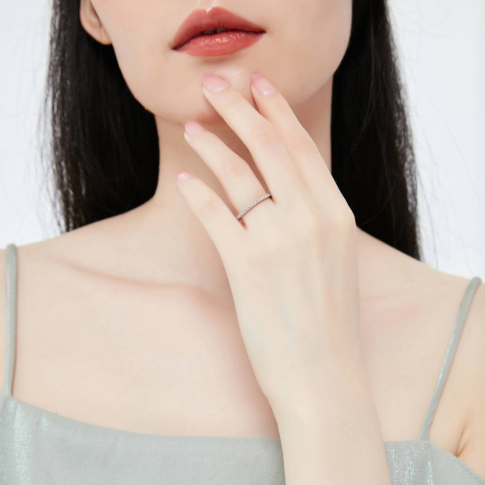 Model wearing Pave CZ Eternity Ring in Sterling Silver, 2 of 10