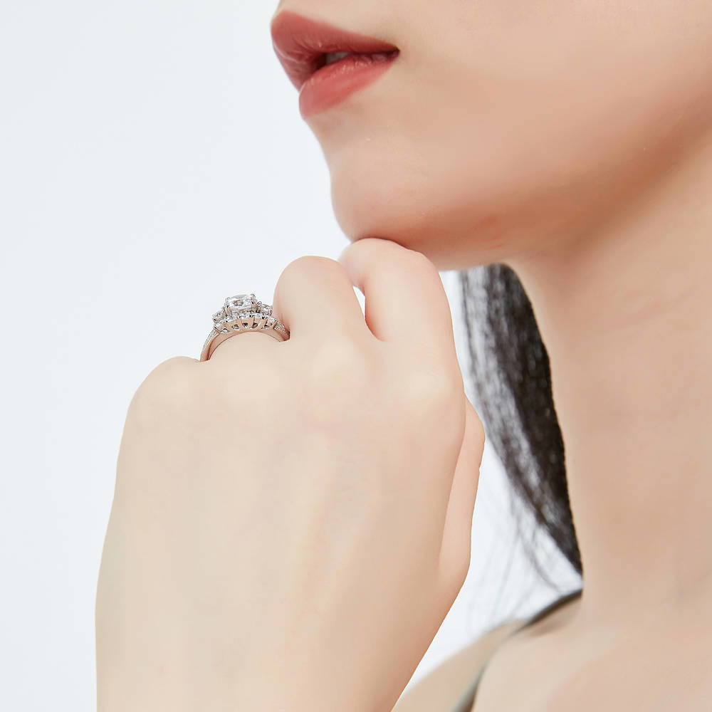 Model wearing 3-Stone 5-Stone 1.25ct CZ Ring Set in Sterling Silver, 9 of 20