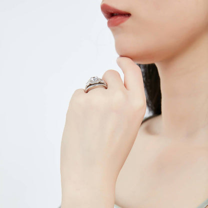 Halo Art Deco CZ Ring Set in Sterling Silver