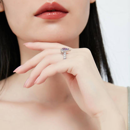 Halo Heart Purple Heart CZ Ring Set in Sterling Silver