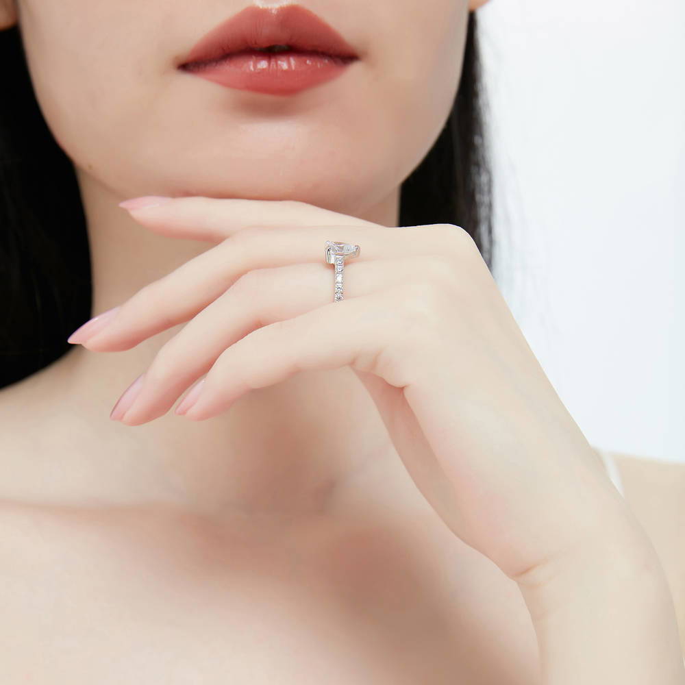 Model wearing Solitaire Heart 1.7ct CZ Ring in Sterling Silver, 7 of 10