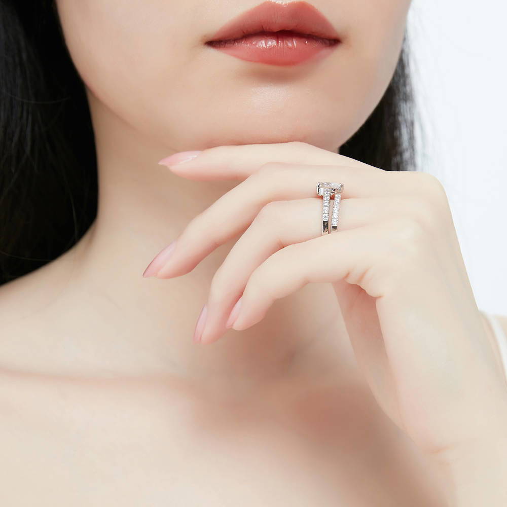 Model wearing Solitaire Heart 1.7ct Heart CZ Ring in Sterling Silver, 11 of 19
