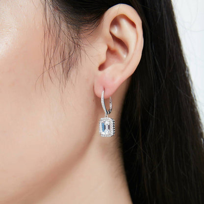 Halo Emerald Cut CZ Set in Sterling Silver